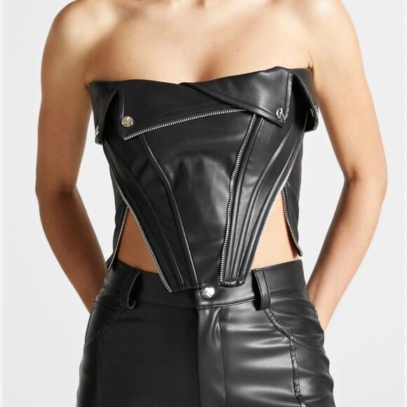 Manière De Voir Vegan Leather Biker Corset Black Size 2 Nwt - Picture 1 of 10